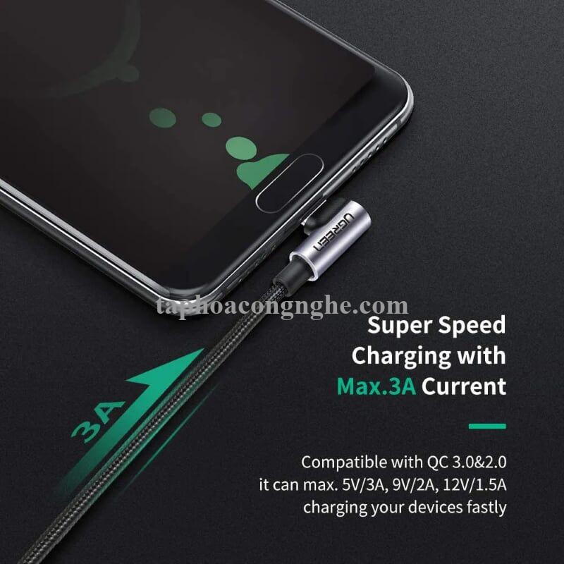 Ugreen 50940 0.5M 3A màu đen USB Type-C cáp bẻ góc 90 độ US284 30050940